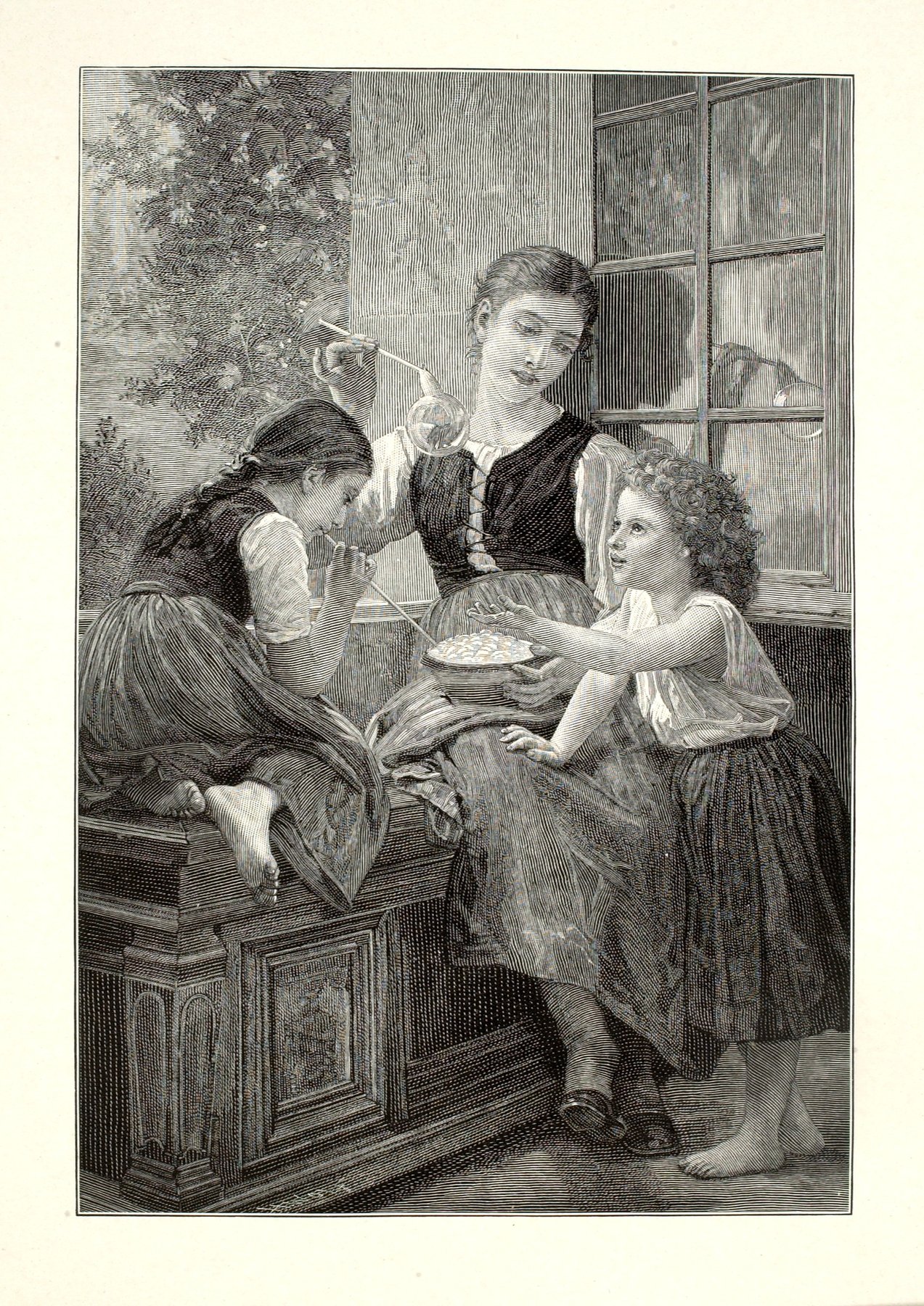 Blowing Bubbles Wood Engraving