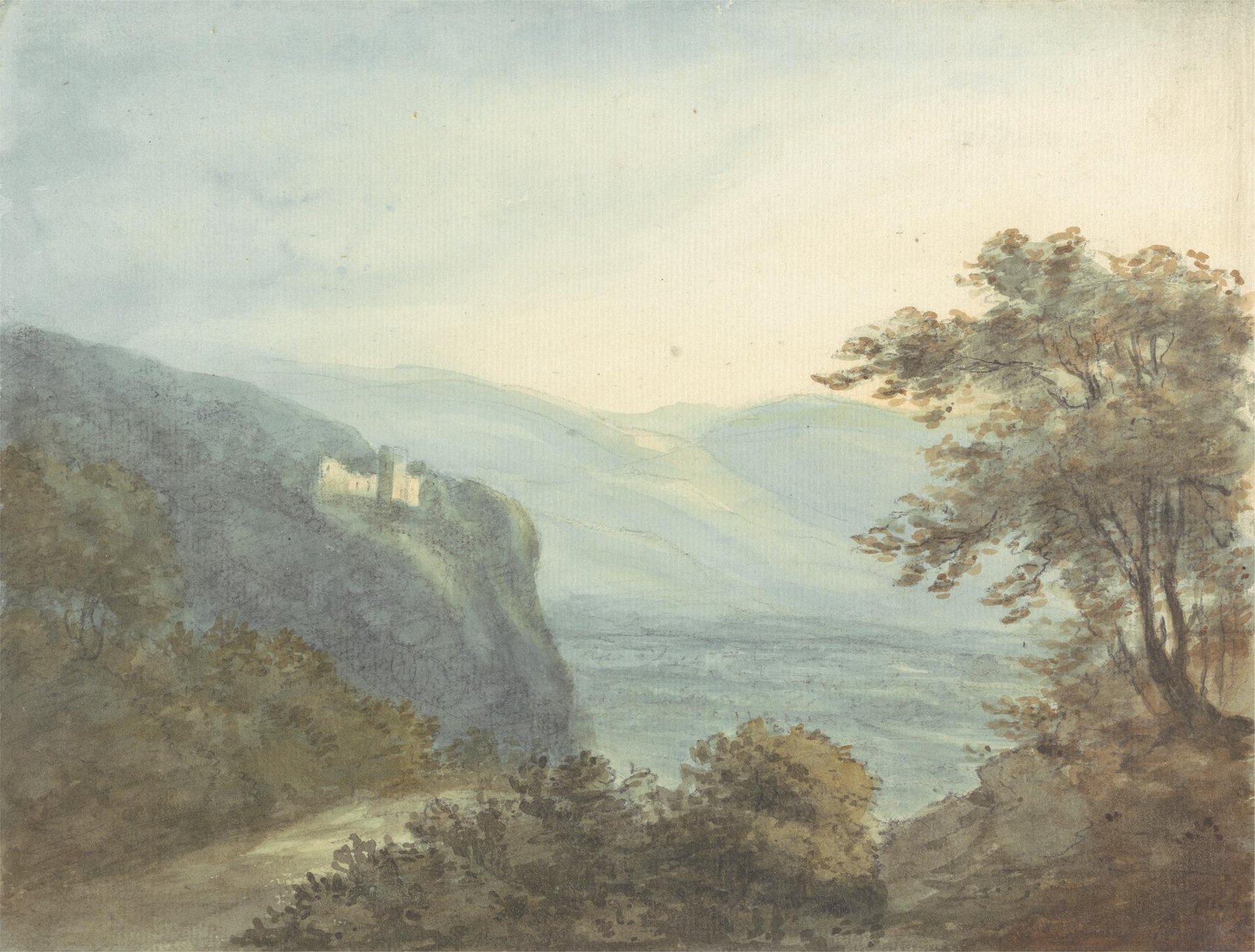 Watercolor Landscape with Castle
