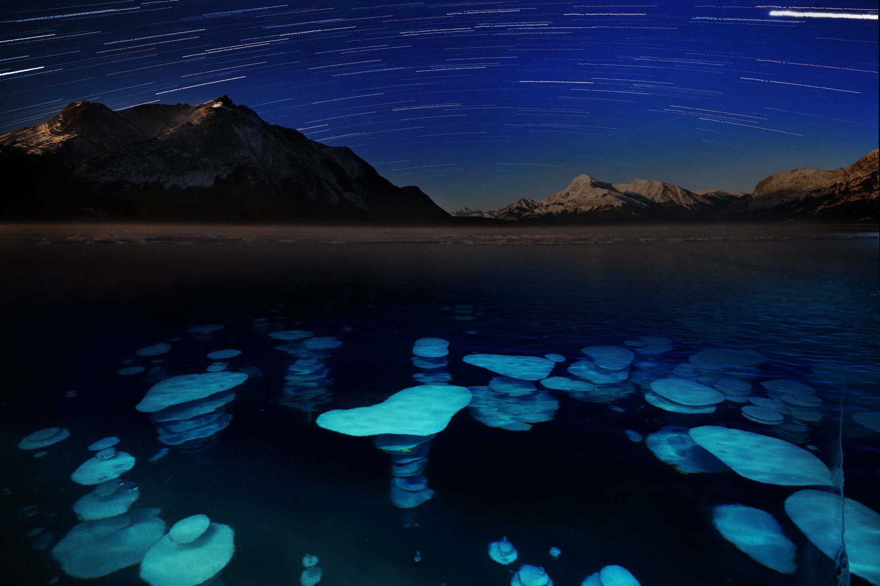 Frozen Lake Bubbles at Night