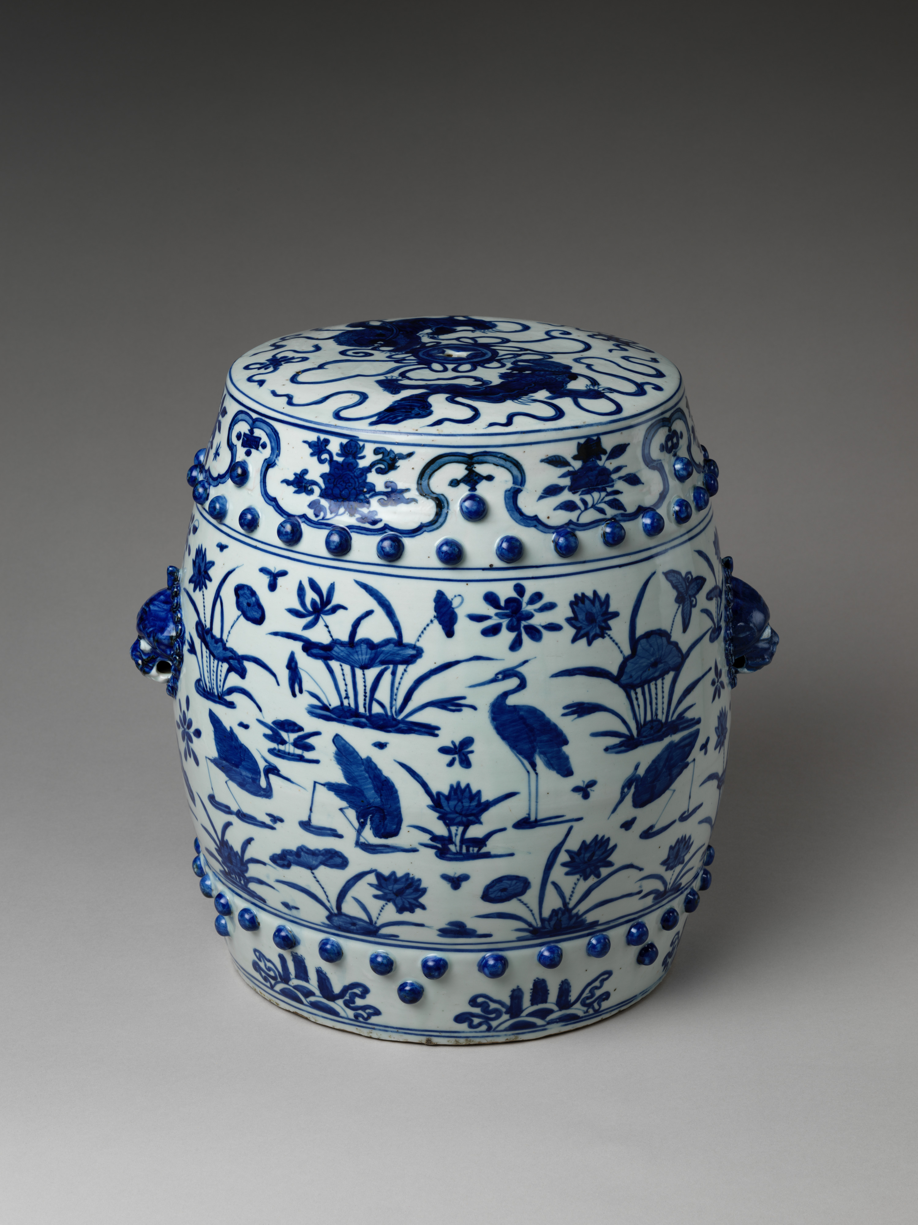 Garden seat with scene of a lotus pond