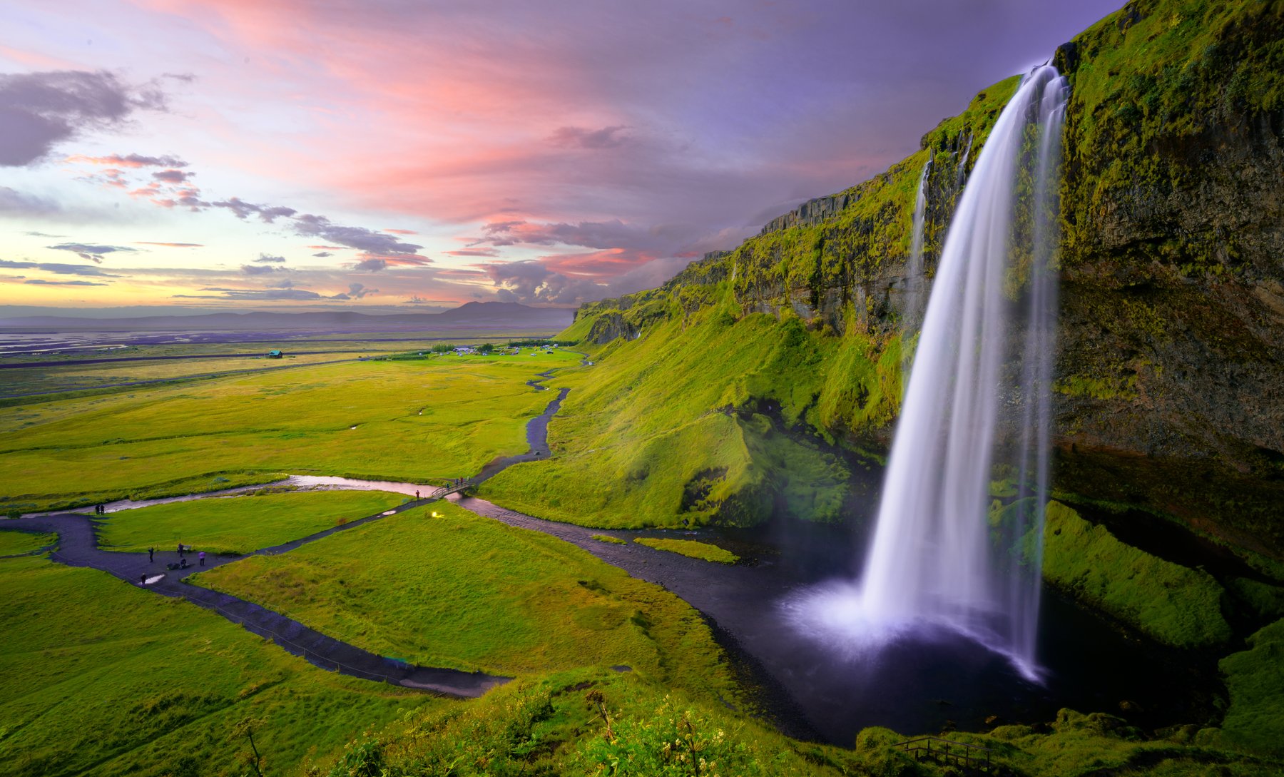 Seljalandsfoss Waterfall at Sunset