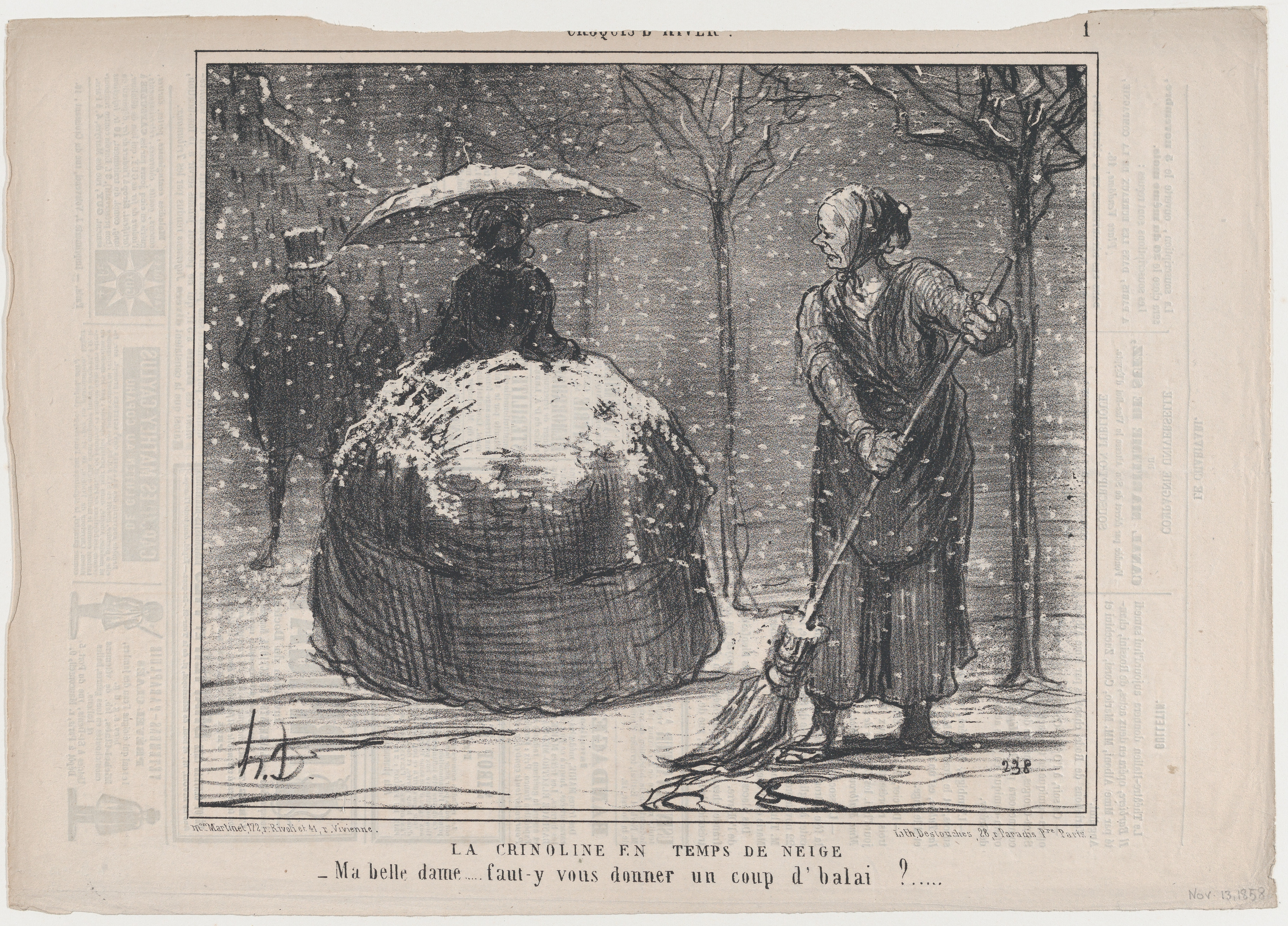 La crinoline en temps de neige, from Croquis d'Hiver, published in Le Charivari,