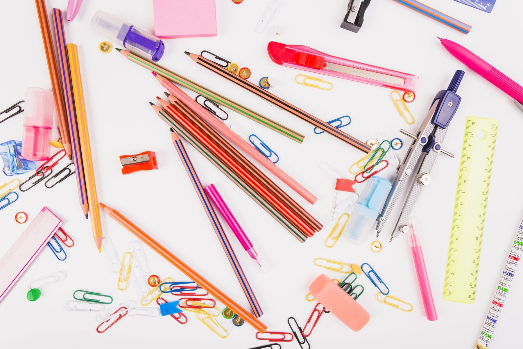Colorful Office Supplies Flat Lay